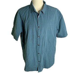 Alfani Button Up Short Sleeve Shirt XXL Green Checkered Collared Cotton Casual